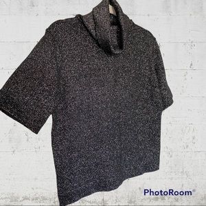 Raga Metallic Sparkle Knit Cropped Black Sweater Short Sleeve Turtleneck Medium